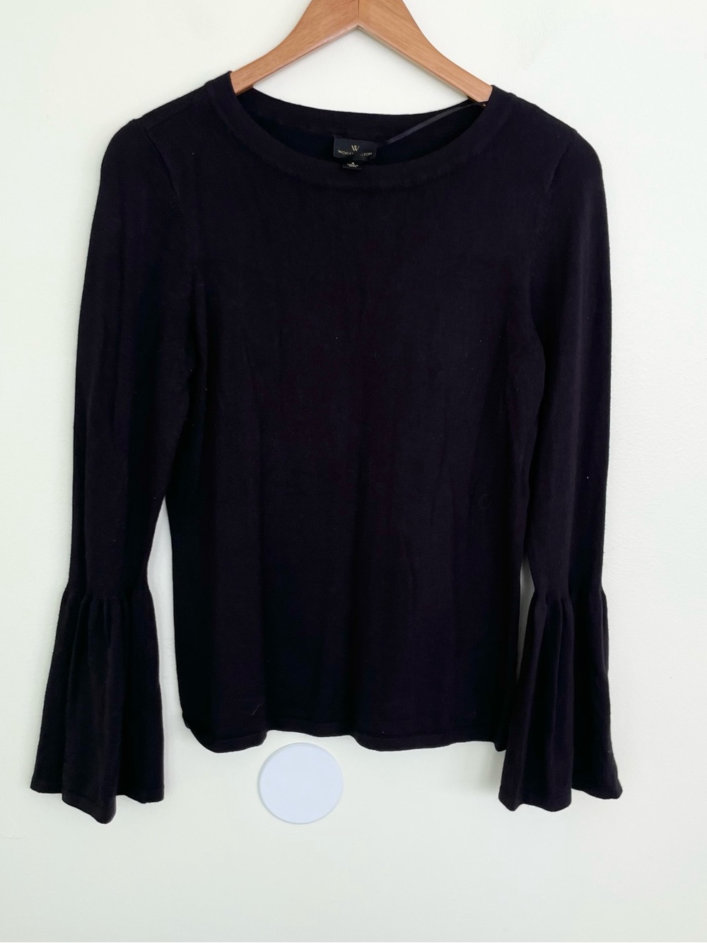 Worthington Flare Bell Sleeve Crew Neck Sweater in Black size S Small